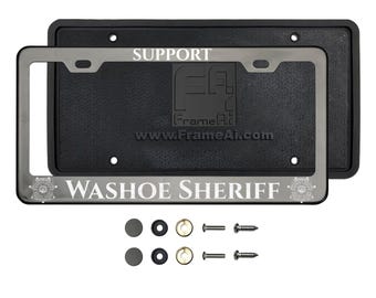 Matte Black Customized Polish Stainless Steel Laser Engraved License Plate Frame Holder with Silicone Back Guard support washoe sheriff