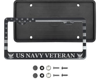 Frame Generation Custom Black Chrome License Frame Fit US Navy Veteran
