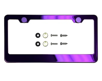 Ka Depot Purple Chrome License Plate Frame T304 Stainless Steel + Metal Screw Caps