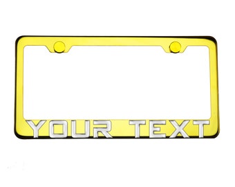 Custom 3D Metal Text Letter Gold Chrome License Plate Frame w/ Metal Screw Cap