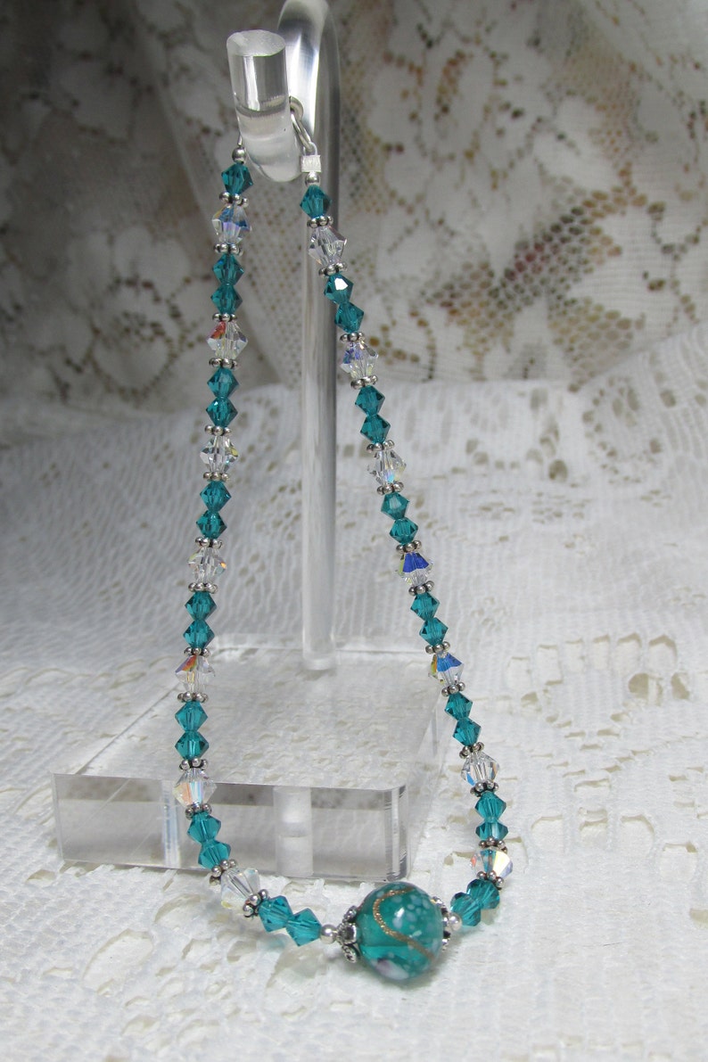 Handmade ZIRCON green And Crystal Ab Flower Sterling Silver Spacers Anklet