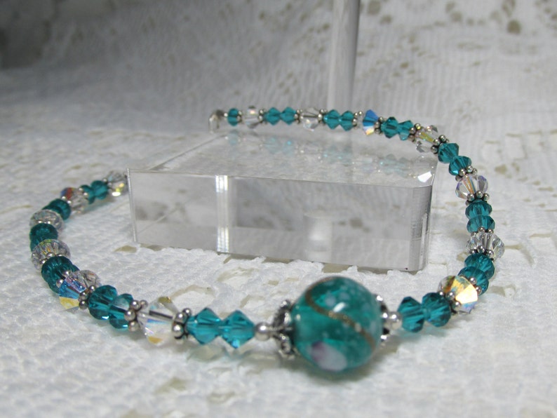 Handmade ZIRCON green And Crystal Ab Flower Sterling Silver Spacers Anklet