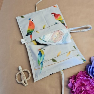 Bolsa para fraldas e lenços umedecidos para pássaros, carteira para fraldas, acessórios para troca de fraldas, presentes para chá de bebê, bolsa para bebês