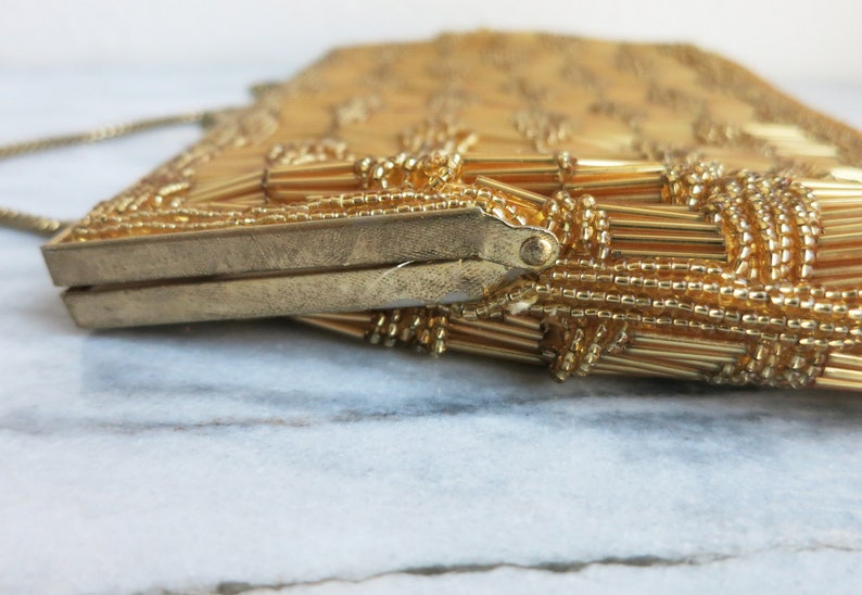 Best Friend Gift Vintage Prom Cocktail Clutch Wedding Purse Vintage Beaded Evening Bag Gold Clutch Bead Bag Hollywood Gold Bag