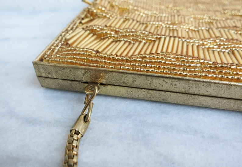 Best Friend Gift Vintage Prom Cocktail Clutch Wedding Purse Vintage Beaded Evening Bag Gold Clutch Bead Bag Hollywood Gold Bag