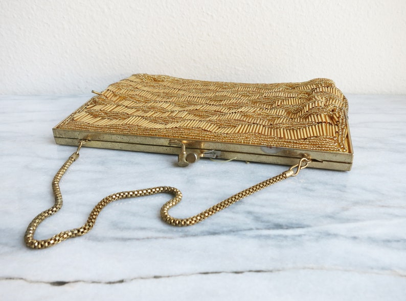 Best Friend Gift Vintage Prom Cocktail Clutch Wedding Purse Vintage Beaded Evening Bag Gold Clutch Bead Bag Hollywood Gold Bag