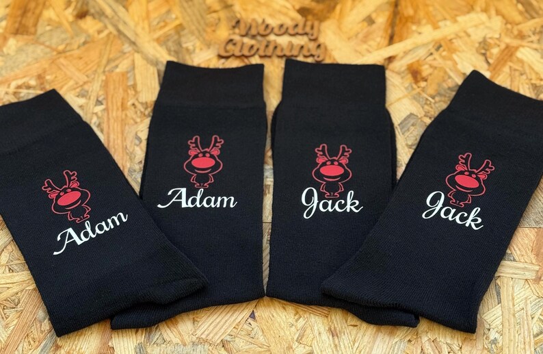 Personalised Reindeer Christmas Socks, Men's, Women's, Kids, Secret