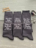 Dark Grey groomsmen socks white wording