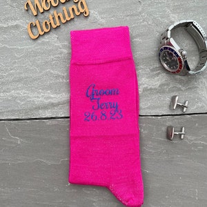 Neon Pink Groom Groomsmen Socks