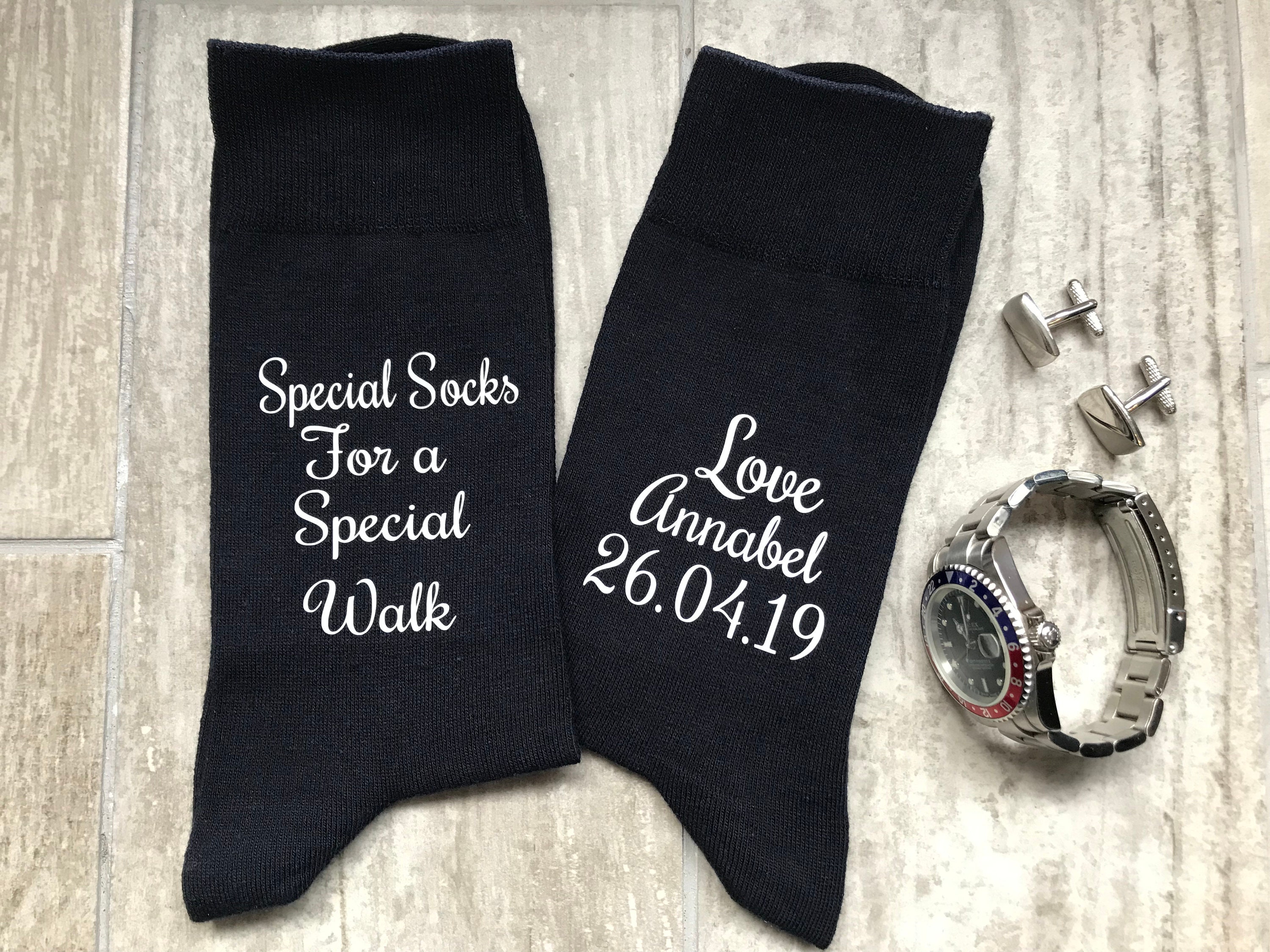 Image of Personalised Socks, Groomsmen Groom Socks, Best Man Socks, Father Of The Bride Socks, Novelty For A Special Walk Socks, Navy Socks