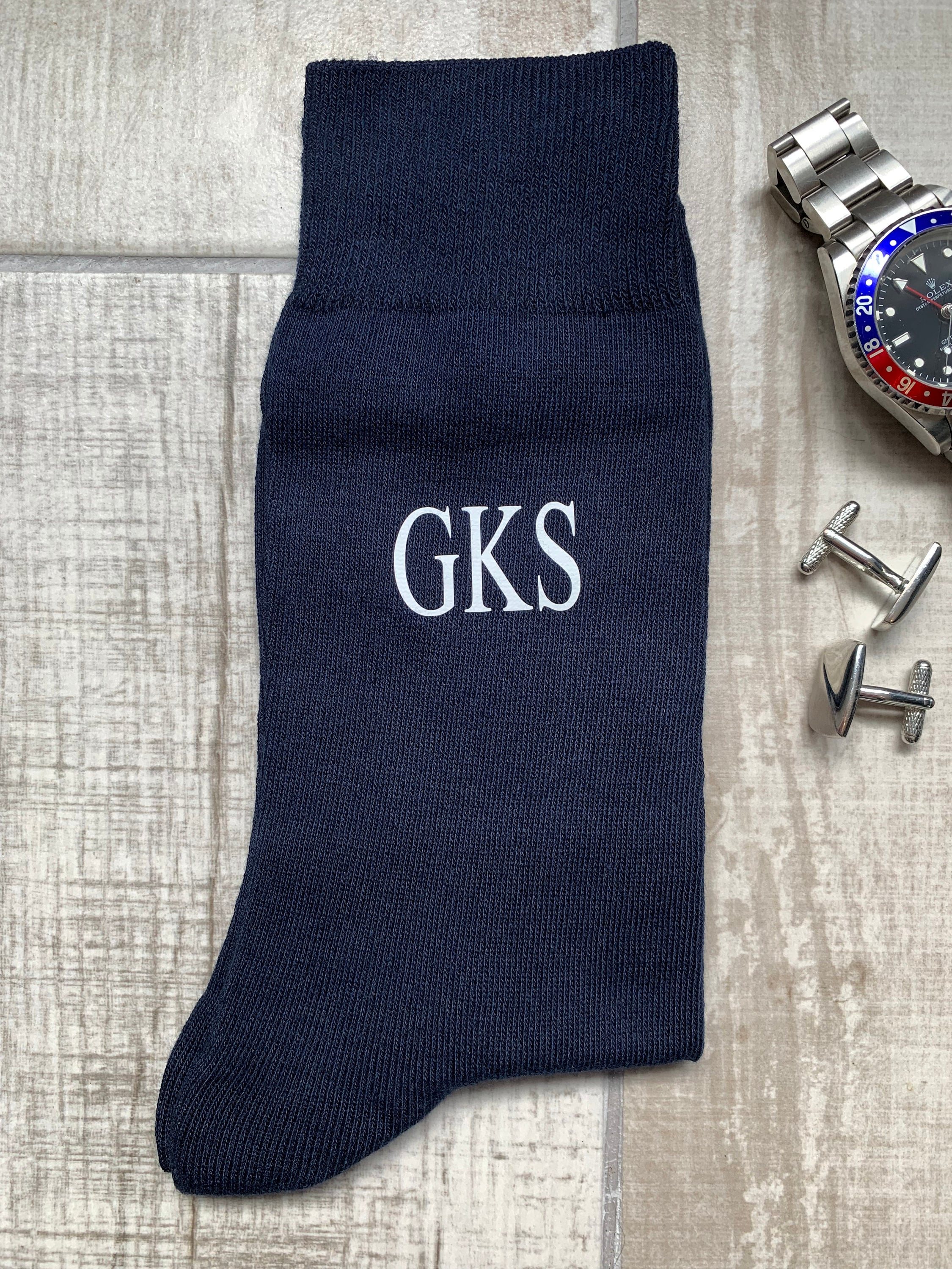 Image of Groomsmen Initial Monogram Navy Socks