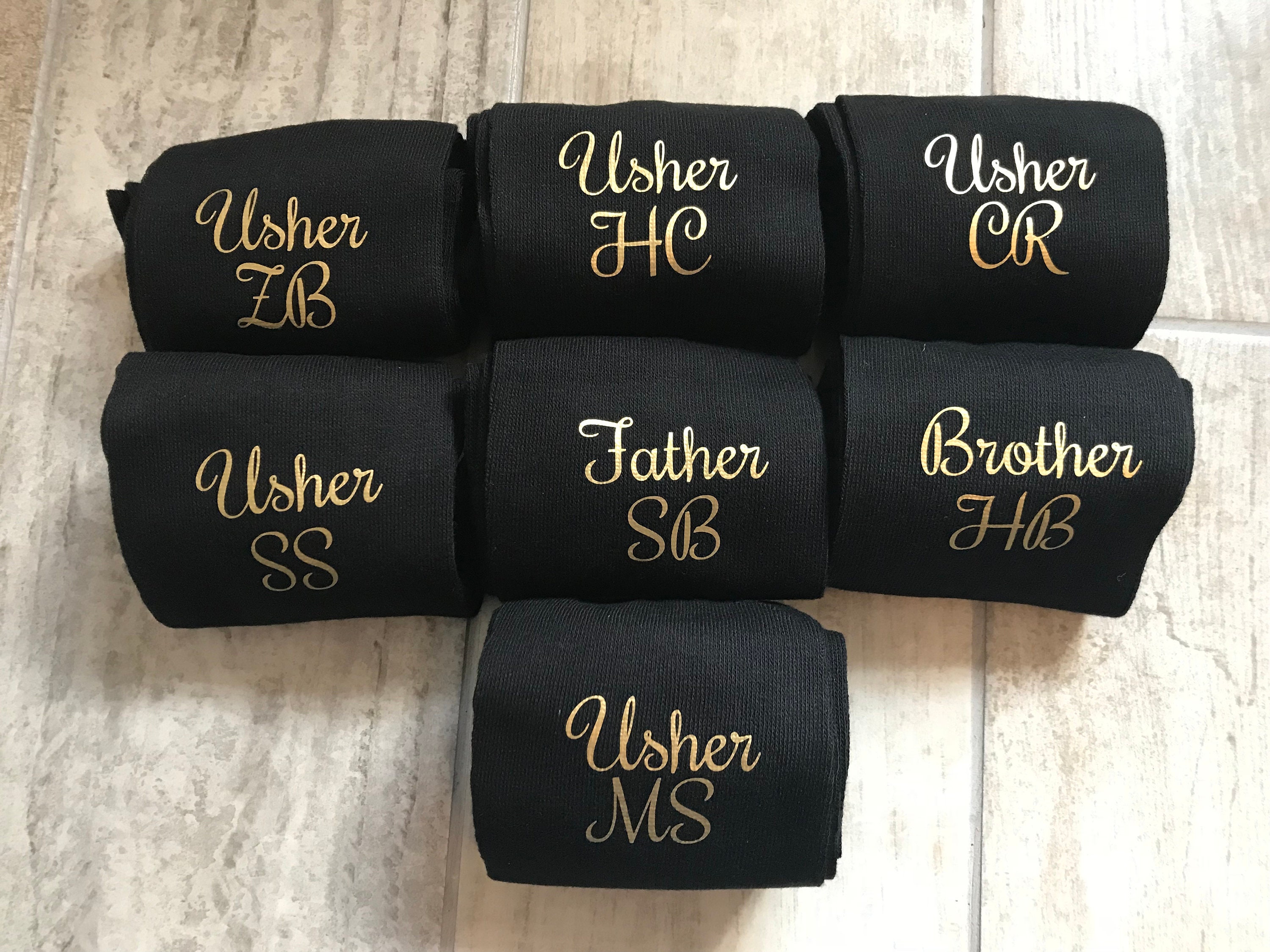 Image of Groom Socks, Groomsmen Personalised Groom Gift, Usher Best Man Father Of The Bride Initials Sock, Favour