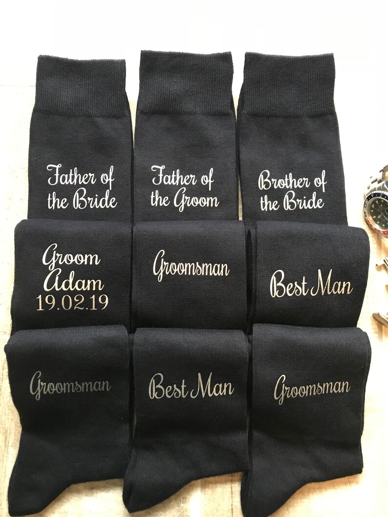 Dark Navy Best Man Socks Silver Wording Navy Groomsmen Socks Etsy UK