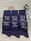 Personalized Man Socks, Dark Navy Wedding Socks, Custom Date