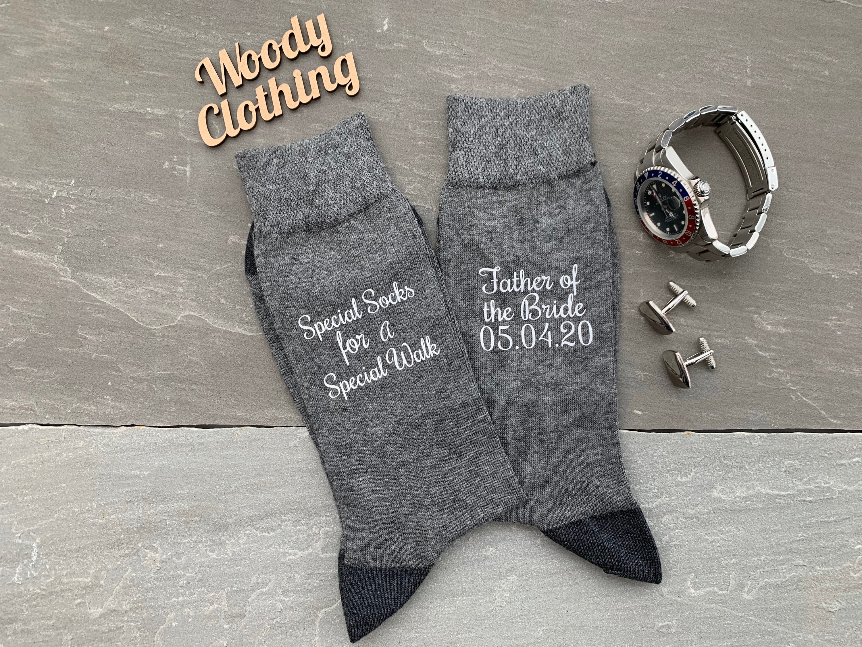 Image of Personalised Socks, Groomsmen Groom Socks, Gray Socks, Father Of The Bride Socks, Novelty For A Special Walk Socks, Grey Socks