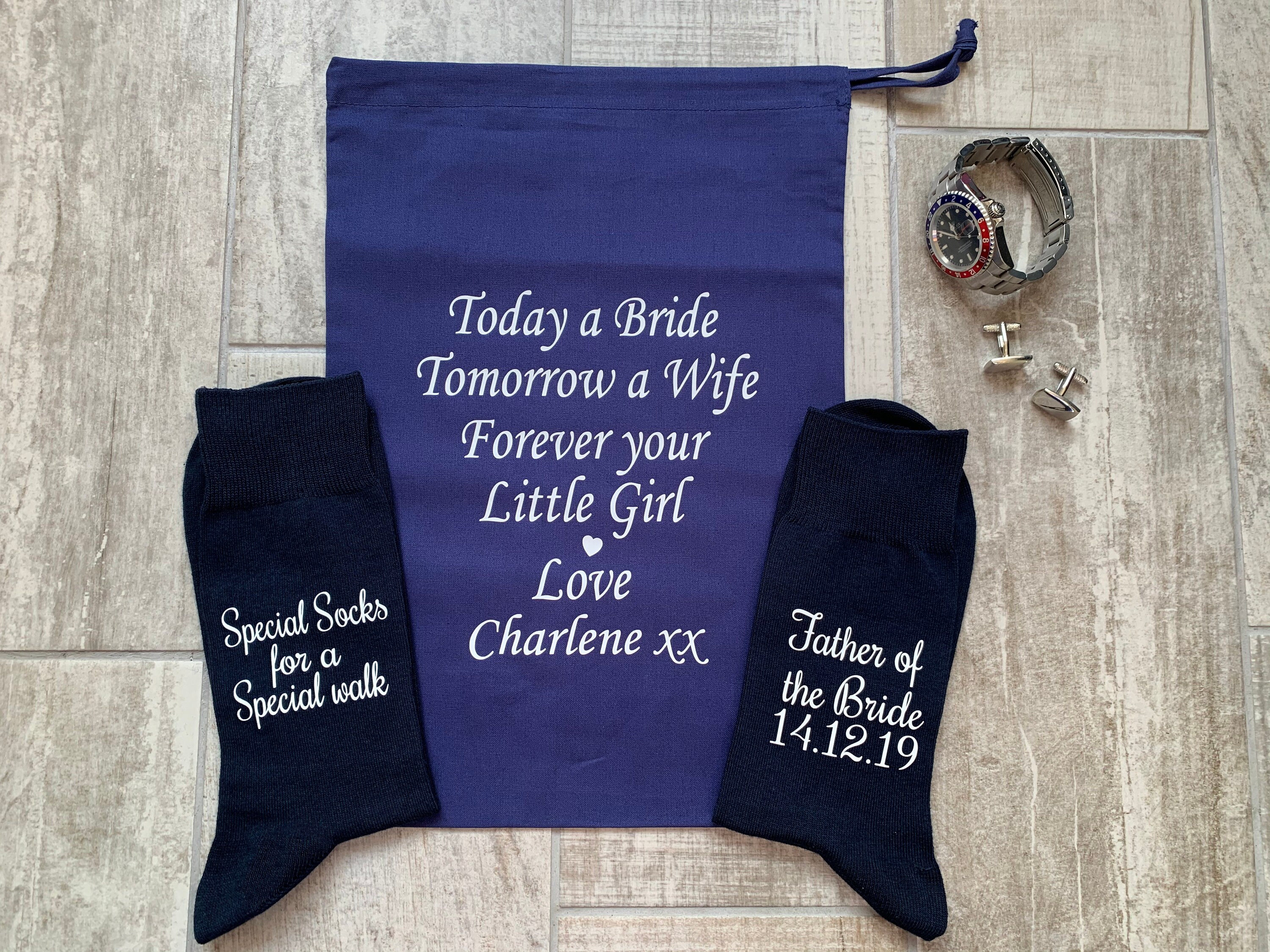 Image of Navy Father Of The Bride Gift Bag & Socks