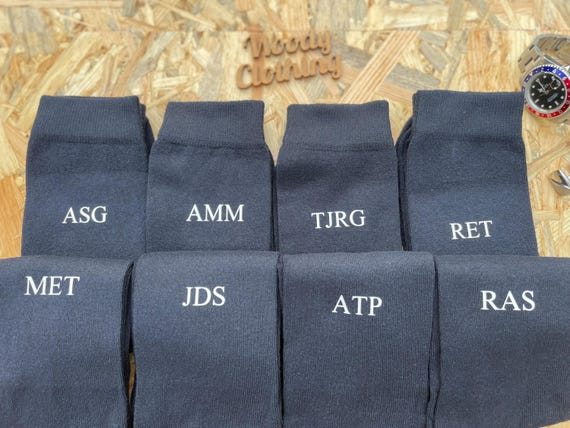 Black Groomsmen initial monogram socks