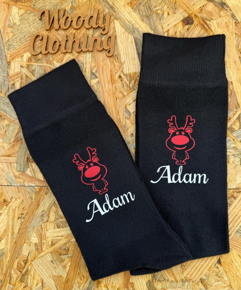 Personalised Reindeer Christmas Socks, Men's, Women's, Kids, Secret