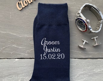 Dark Navy Groom Socks, navy groomsen socks, navy best man socks, navy father of the bride socks, navy father of the groom socks