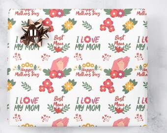 Mother's Day Gift Wrap Paper I Love My Mom Typographic Gift Wrap