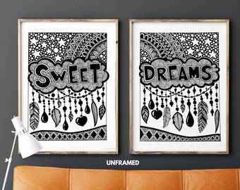 Sweet Dreams Abstract Wall Art, Coloring Sheet Poster Print, Coloring Wallpaper, Coloring Page Wall Art Decor Print,  1 Set