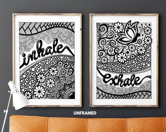 Inhale Exhale Abstract Wall Art, Coloring Sheet Poster Print, Coloring Wallpaper, Coloring Page Wall Art Decor Abstract Art Print, 1 Set