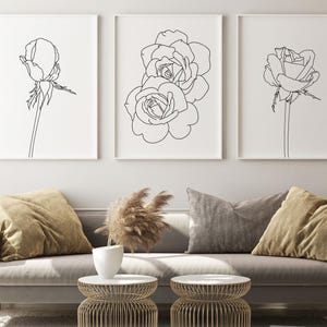 Roses Flower Line Art, Minimalist Flower Wall Art, Line Art Roses Flower, Line Drawing, Flower Line Art, Roses Flower Art, Set of 3