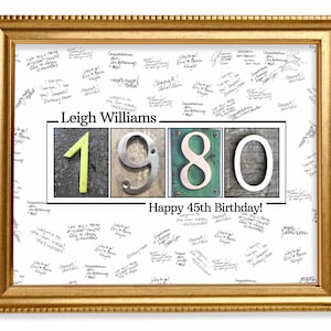 Year 1980, 45th Birthday Guestbook Sign, Personalized Birthday Gift Print, Memory Keepsake Signature Poster, Guestbook Alternative