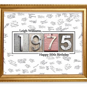 Year 1975, 50th Birthday Guestbook Sign, Personalized Birthday Gift Print, Memory Keepsake Signature Poster, Guestbook Alternative