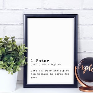 1 Peter 5:7 Bible Verse, Dictionary Poster, Quote Print, Wall Art, Room Decor