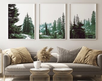 Pine Tree Forest Triptych: Landscape Wall Art Poster Print Set of 3