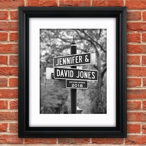 Personalized Wedding Gift, Custom  Street Sign, Bride and Groom Gift, Anniversary Print, Name Art
