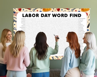 Labor Day Word Search Game, Giant Crossword Puzzle, Large Word Find, Gathering Activity Poster