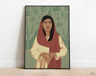 Malala Yousafzai, Malala Yousafzai Wall Art Decor, Pakistani activist Malala Yousafzai Abstract Art, Malala Yousafzai Poster Print, 1 Set