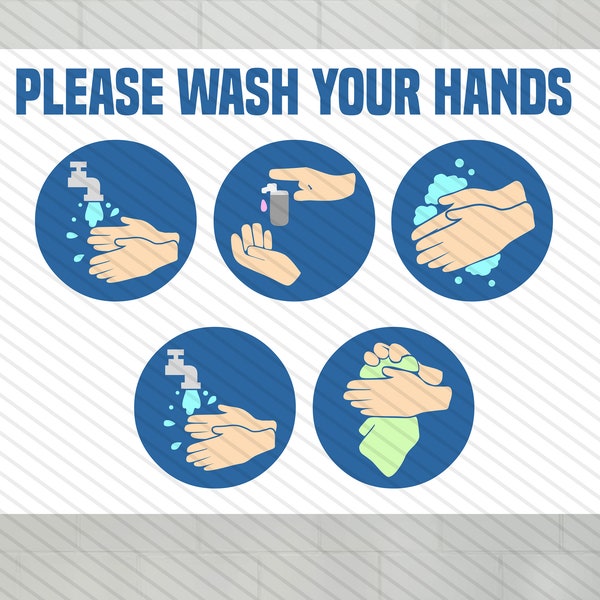 Wash your Hands Instructional Poster, Classroom Print, Bathroom Wall Decor, Office wall art, Minimalist