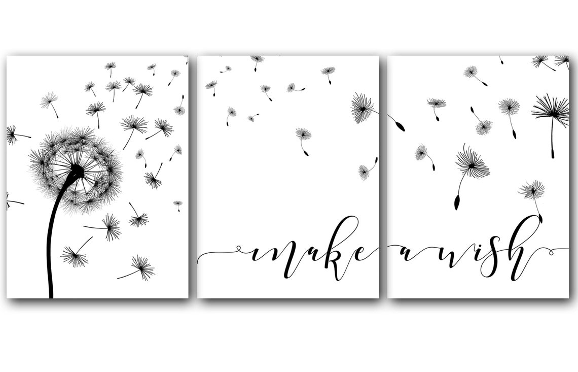 make-a-wish-wall-art-dandelion-flower-simple-printable-art-etsy