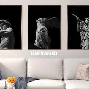 Greek Statue Art Poster Prints: Minimalist Giclee Triptych, Set of 3