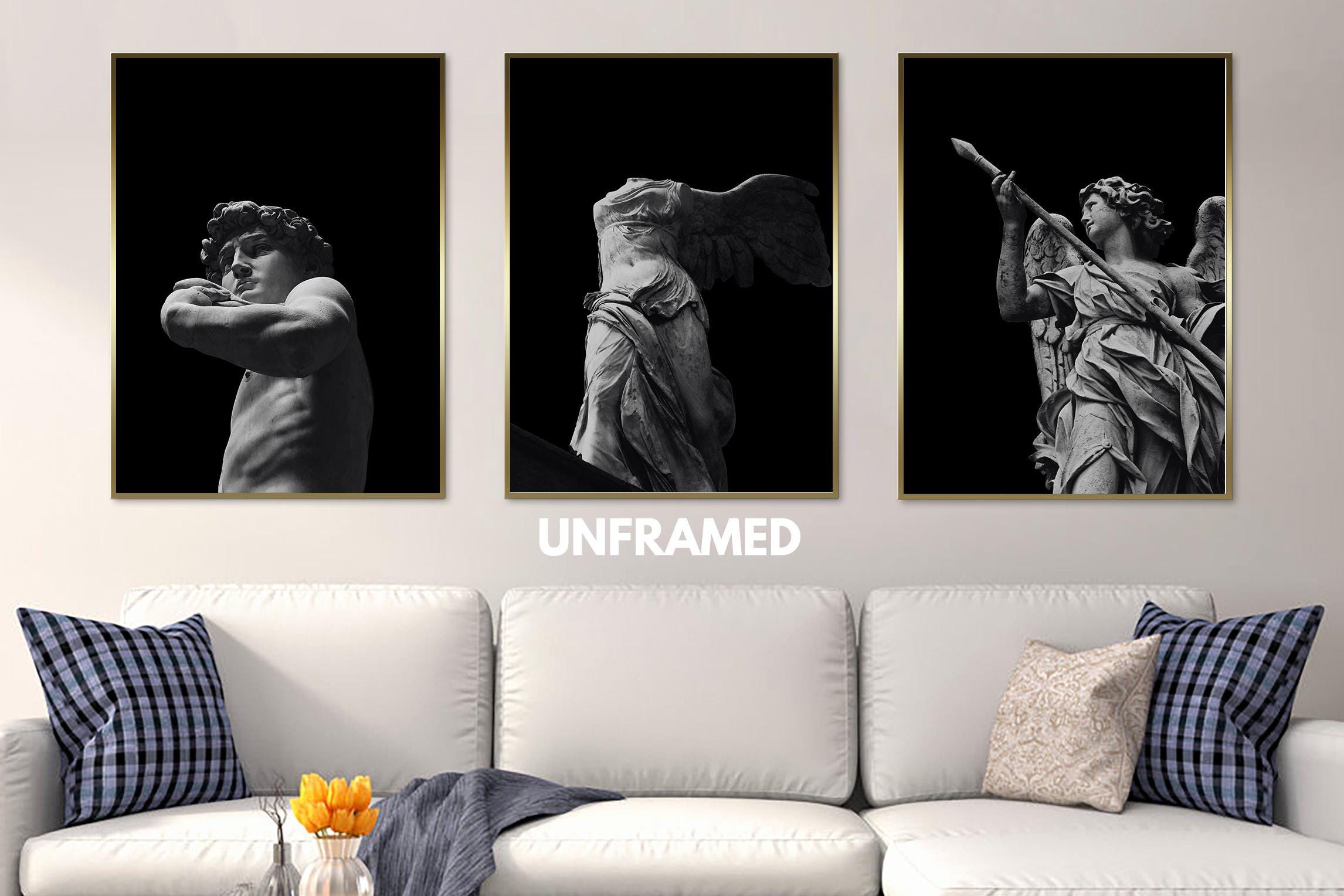 Greek Statue Art Poster Prints: Minimalist Giclee Triptych, Set of 3