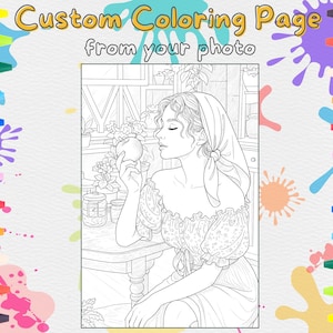 Custom Photo Coloring Page: Girl with Apple, Adult Activity