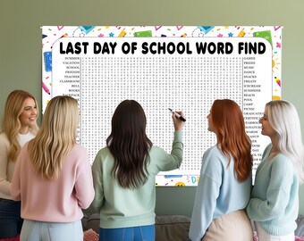 Last Day of School Word Search Game, Large Giant Find Puzzle, Classroom Activity Poster