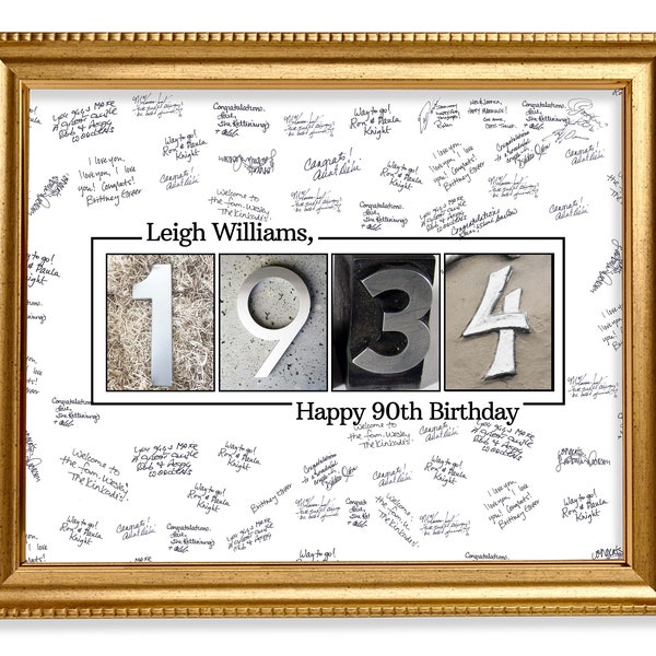 90th Birthday Guestbook Sign, 1934 Birthday Guestbook Print, Personalized Guestbook Alternative