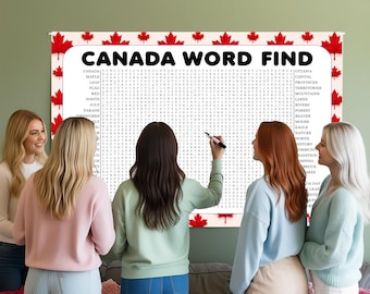 Canada Day Word Search Game, Giant Crossword Puzzle, Large Word Find, Gathering Activity Poster