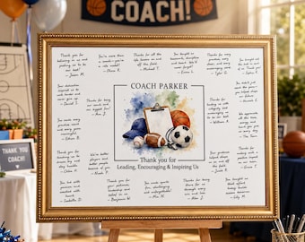 Coach Appreciation Guestbook Alternative, Personalized Signature Poster, School Sports Guest Book Sign Keepsake