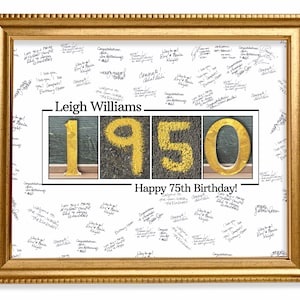 Year 1950, 75th Birthday Guestbook Sign, Personalized Birthday Gift Print, Memory Keepsake Signature Poster, Guestbook Alternative