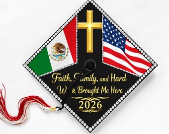 Faith, Family, Hardwork, Personalized Flag, Graduation Cap Topper Sticker, Grad Gift, Class of 2026