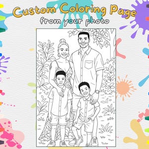 Custom Photo Coloring Page: Family Portrait Activity Gift