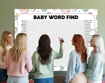 Baby Word Search Game, Crossword Puzzle, Word Find Poster, Gathering Activity, Multiple Sizes