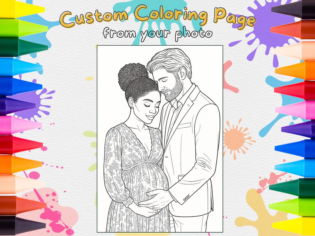 Custom Coloring Page From Your Photo, Couple Expecting Child Photo to ...