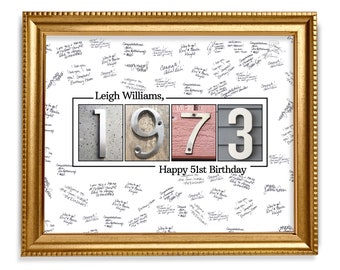51st Birthday Guestbook Sign, 1973 Birthday Guestbook Print, Personalized Guestbook Alternative