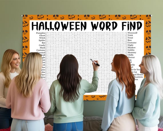 Halloween Word Search Game, Crossword Puzzle, Word Find Poster, Gathering Activity, Multiple Sizes